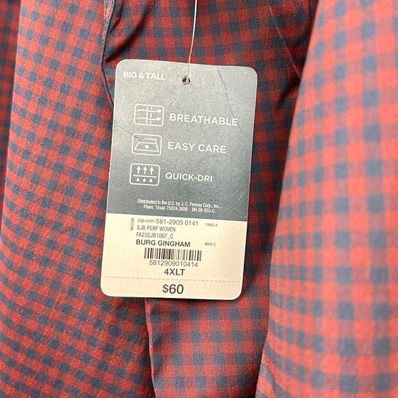St. John's Bay 4XLT Burgundy Gingham Button Down - Picture 4 of 6